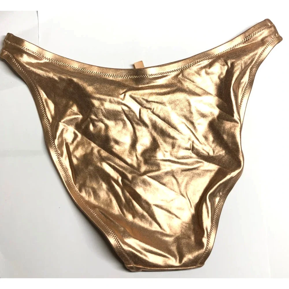 SKIMS Metallic Swim Bottoms Dipped Mid Waist Bottoms Gold NWT 4X